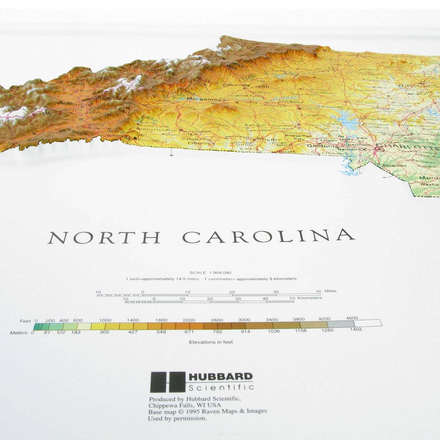 North Carolina Raised Relief Map by Hubbard